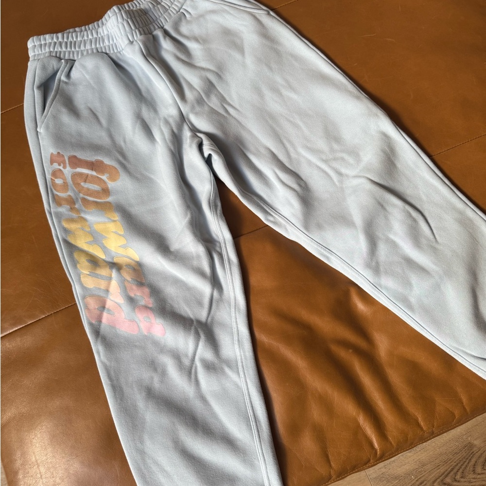 Fabletics Light Blue Jogger Pants with Pastel Side Script